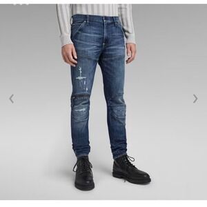 G-Star Raw 5620 3D Zip Knee Skinny Jeans Distressed Blue Mens Size‎ 31x34